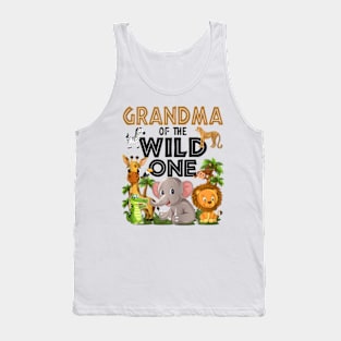 Grandma Of The Wild One Birthday 1st Safari Jungle Family Tank Top